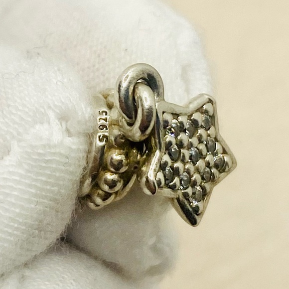 EUC Pandora 791024CZ Sterling Silver Pave Star Dangle Bead w/ Clear Zirconia - Picture 7 of 9